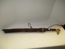 Vintage Tribal Mandau Sword w/ Carved Bone Handle