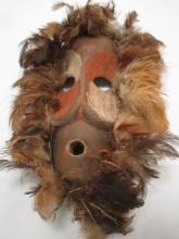 Small Carved Wood Tribal Mask with Feathers