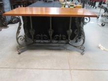 Wood Slab Top Table with Wrought Iron Base