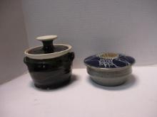 Two Studio Pottery Lidded Bowls