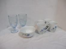 Gallery (Lot of 4) Mugs, 1 Bowl & 2 Blue Water Glasses