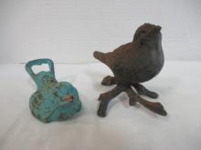 Cast Iron Bird Figure & Metal Verdigris Bird Bottle Opener