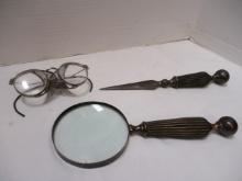 Vintage Eye Glasses, Desk Magnifier & Letter Opener