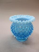 Fenton Blue Opalescent Hobnail Rose Bowl 4 1/2"