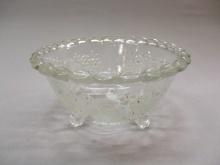 Mid Century Footed Glass Bowl Floral Design