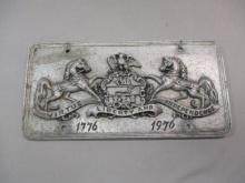 1776/1976 Pennsylvania Virtue, Liberty & Independence Pewter License Plate