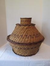 Large Hand Woven Lidded Farm Basket