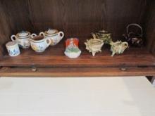 Grouping of Old Pottery-Stangl Shaker, Sugar Bowls, Creamer, Souvenir