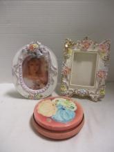 Two Vanity Photo Frames and Tin Metal Powder Box