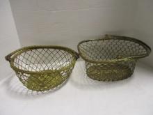 Two Gold Tone Woven Wire Baskets