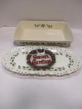 Royal Limited "Holly Holiday" Casserole Dish and Serving Dish and Houze