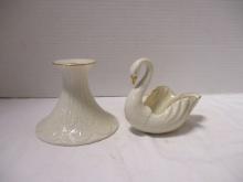 Vintage Lenox Gold Rim Candlestick and Swan Dish