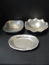 2 Wilton Mt Joy, PA Pewter Serving Bowl and Tray and Mexican Pewter Bowl
