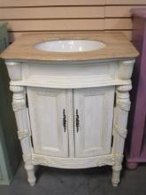 Stone Top Vanity Sink with 2 -Door Ornate Wood Base