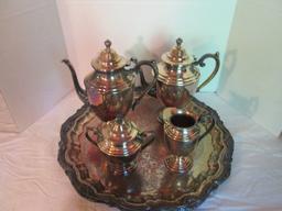 William Rogers Silverplated Coffee/Tea Service and Silver over Copper Serving Tray