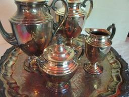 William Rogers Silverplated Coffee/Tea Service and Silver over Copper Serving Tray