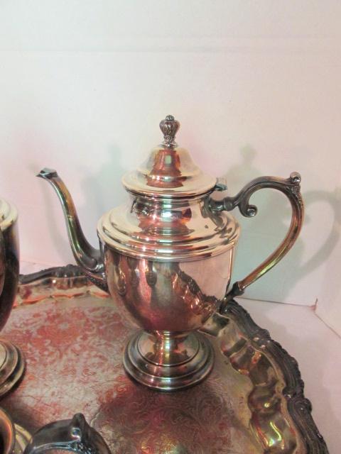 William Rogers Silverplated Coffee/Tea Service and Silver over Copper Serving Tray