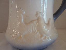 Blue and White Ironstone Glazed Chicken Relief Design Pitcher