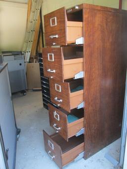 Steel Age Metal Wood Grain 5 Drawer File Cabinet