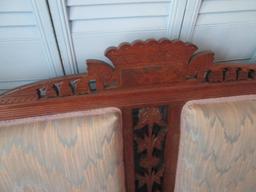 Vintage Eastlake Victorian Rolled Arm Settee with Burl Wood Accents