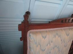 Vintage Eastlake Victorian Rolled Arm Settee with Burl Wood Accents