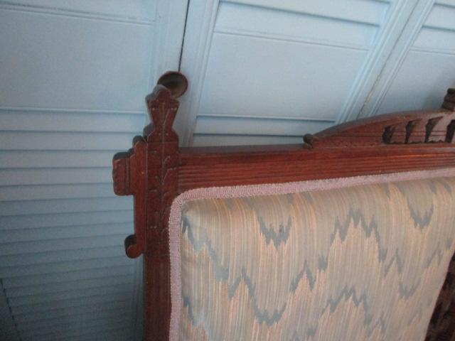 Vintage Eastlake Victorian Rolled Arm Settee with Burl Wood Accents