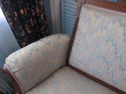 Vintage Eastlake Victorian Rolled Arm Settee with Burl Wood Accents