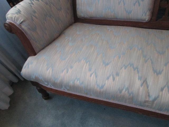 Vintage Eastlake Victorian Rolled Arm Settee with Burl Wood Accents
