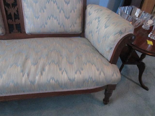 Vintage Eastlake Victorian Rolled Arm Settee with Burl Wood Accents