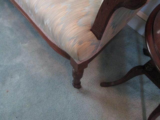 Vintage Eastlake Victorian Rolled Arm Settee with Burl Wood Accents