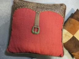Suede Patchwork and Western Belt Buckle Throw Pillows