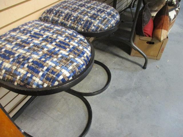 Pair of Contemporary Curved Metal with Upholstered Seat Counter Stools