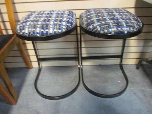 Pair of Contemporary Curved Metal with Upholstered Seat Counter Stools
