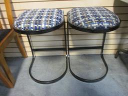 Pair of Contemporary Curved Metal with Upholstered Seat Counter Stools