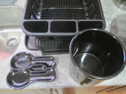 Black Ceramic Utensil Crock, Spoon Rest and Black Dish Drainer
