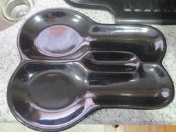 Black Ceramic Utensil Crock, Spoon Rest and Black Dish Drainer