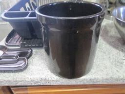 Black Ceramic Utensil Crock, Spoon Rest and Black Dish Drainer