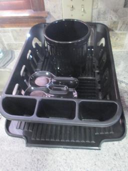 Black Ceramic Utensil Crock, Spoon Rest and Black Dish Drainer
