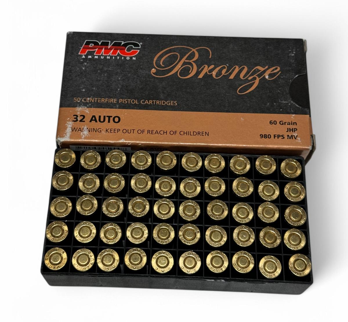 NIB 50rds. of .32 AUTO 71gr. JHP PMC Bronze Ammunition