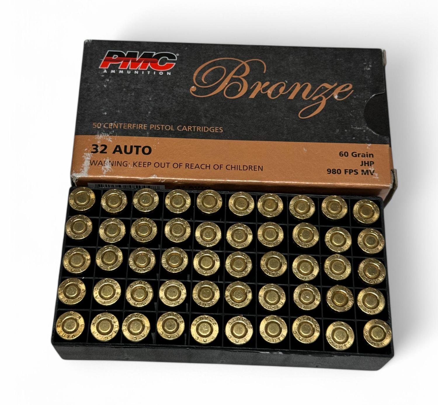 NIB 50rds. of .32 AUTO 71gr. JHP PMC Bronze Ammunition