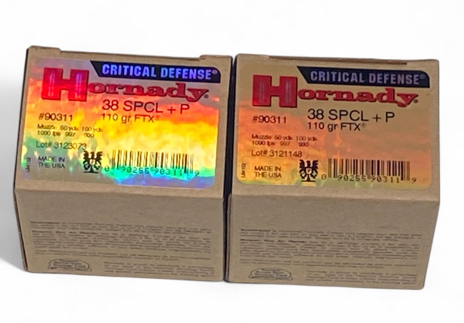 NIB 50rds. of .38 SPECIAL +P 110gr. FTX Hornady Critical Defense Ammunition 