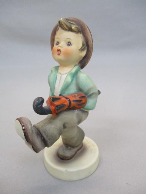 3 Goebel Hummel Figurines "Little Fiddler"  6" - "Happy Traveler"  5" - "Sensitive Hunter " 5"  Has