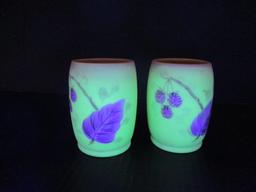 2 Fenton Burmese Vaseline/Uranium  "Raspberry"  Tumblers 4"