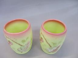 2 Fenton Burmese Vaseline/Uranium  "Raspberry"  Tumblers 4"