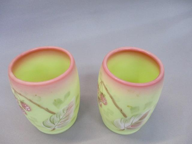 2 Fenton Burmese Vaseline/Uranium  "Raspberry"  Tumblers 4"