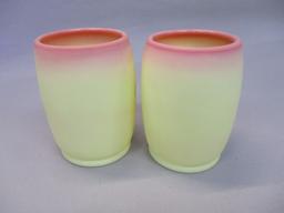 2 Fenton Burmese Vaseline/Uranium  "Raspberry"  Tumblers 4"