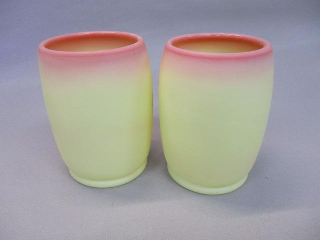 2 Fenton Burmese Vaseline/Uranium  "Raspberry"  Tumblers 4"