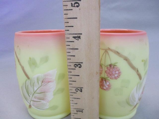 2 Fenton Burmese Vaseline/Uranium  "Raspberry"  Tumblers 4"