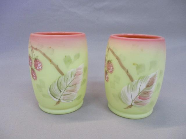 2 Fenton Burmese Vaseline/Uranium  "Raspberry"  Tumblers 4"