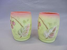 2 Fenton Burmese Vaseline/Uranium  "Raspberry"  Tumblers 4"